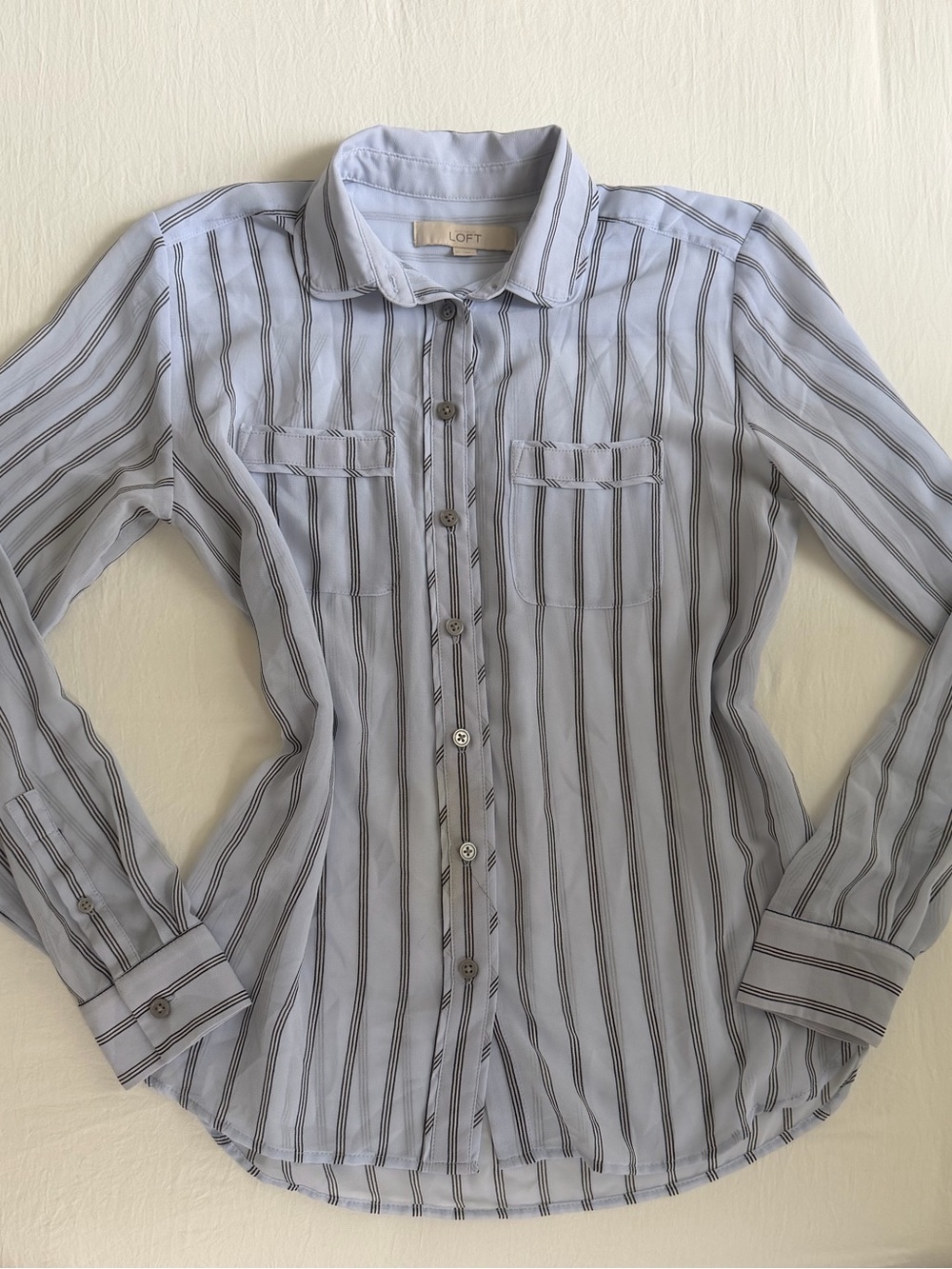 LOFT periwinkle and black striped Button-Down Shirt, Size XS